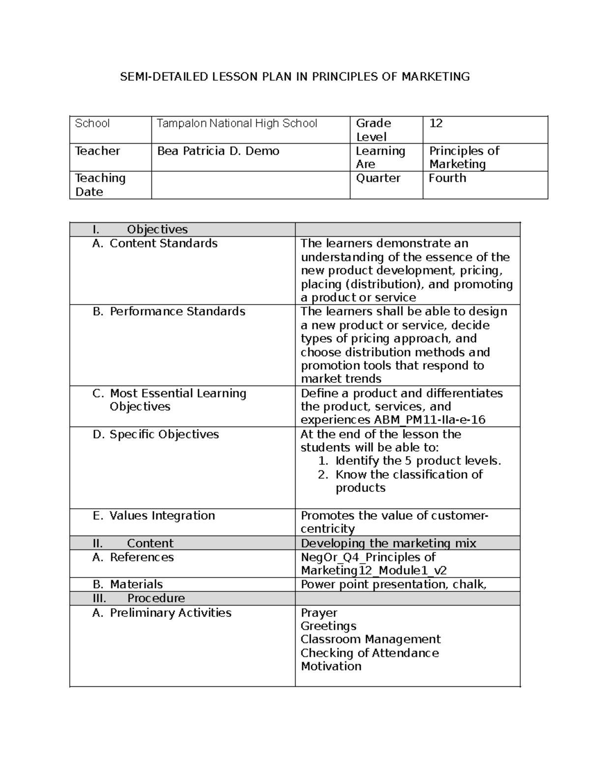 NegOr_Q4_Principles_of_Marketing12_Lesson_Plan_on_Product_Development ...