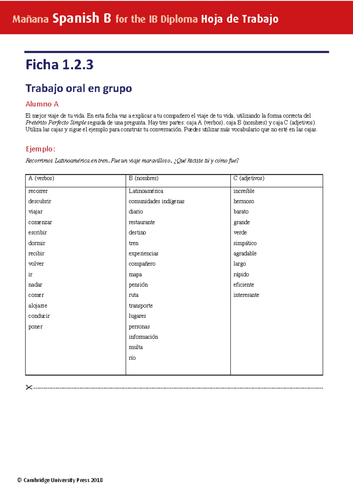 Mañana Spanish B IB Diploma: Trabajo Oral Grupo Ficha 1.2.3 - Studocu