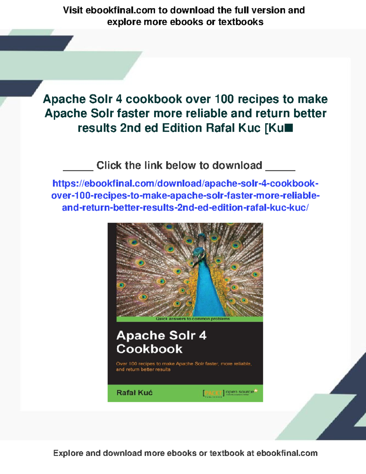 Apache Solr 4 Cookbook: 100+ Recipes for Enhanced Performance - Studocu