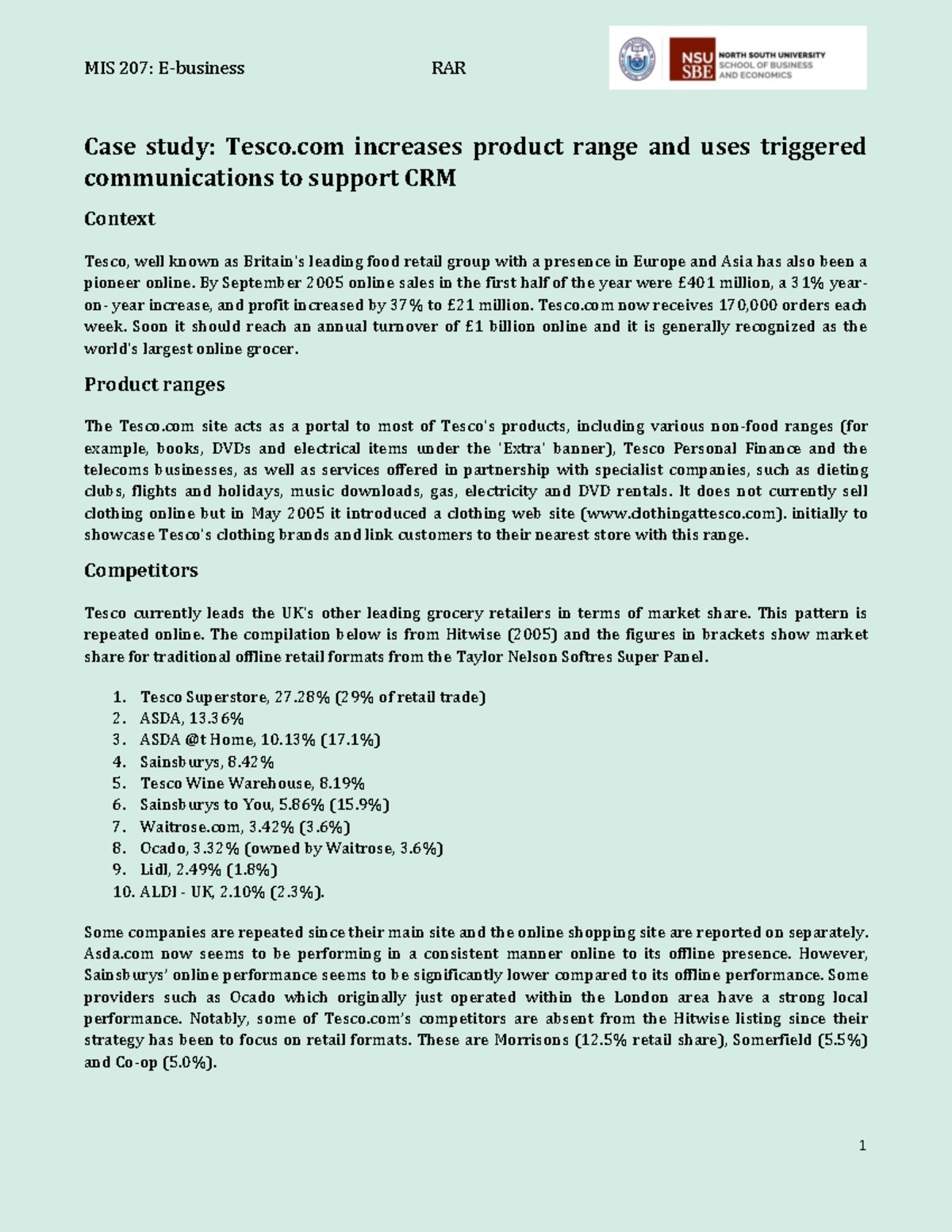 Individual Assignment Case Study - Case study: Tesco increases product ...