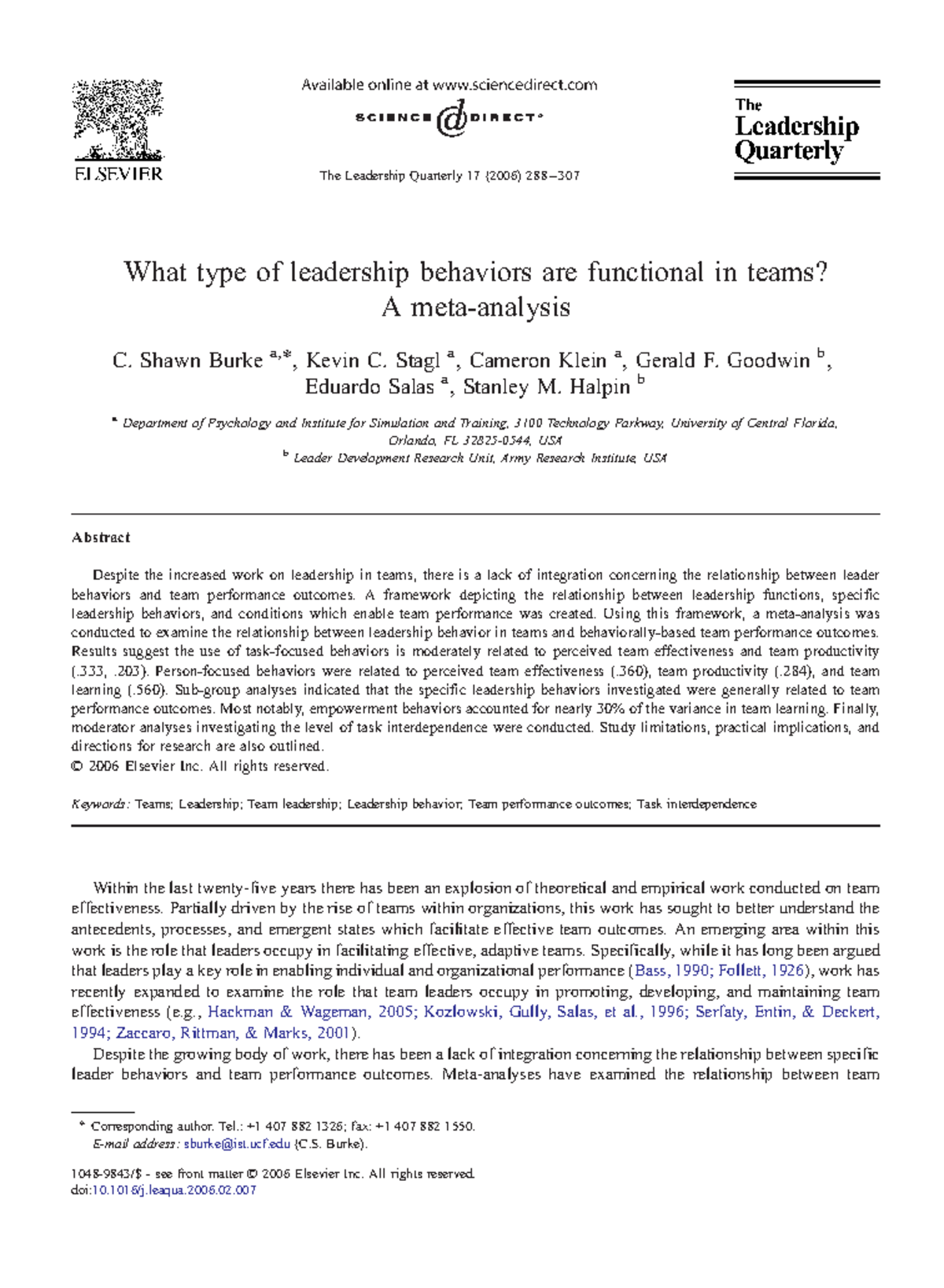 Functional Leadership Behaviors in Teams: A Meta-Analysis Study - Studocu