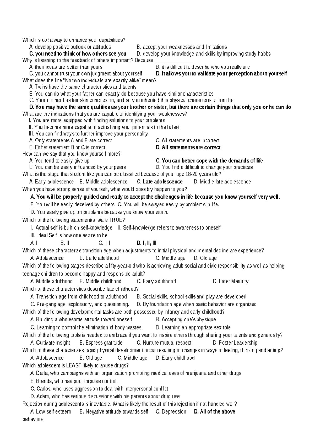 PERDEV- Final Exam Reviewer: Exploring Personal Development Concepts ...