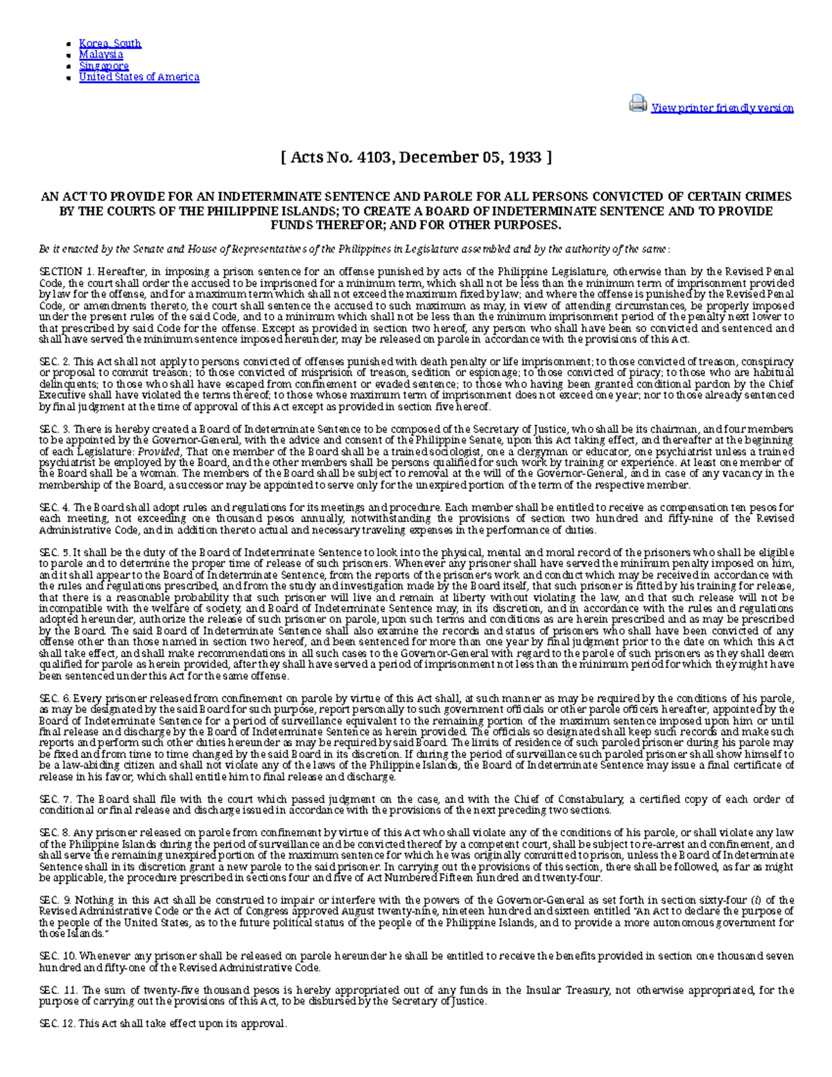 Acts No. 4103: Indeterminate Sentence & Parole Law Overview - Studocu