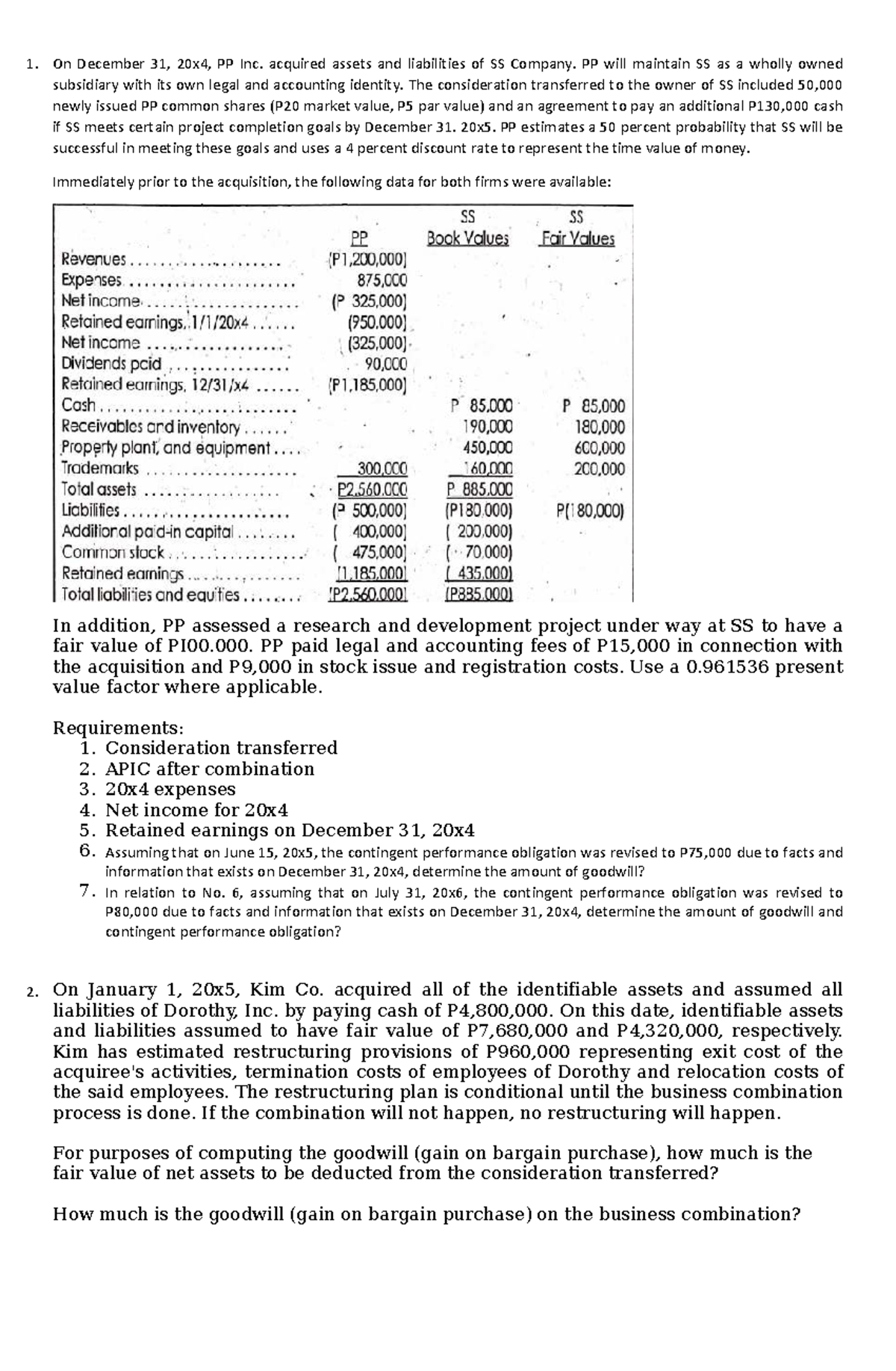 8-27-2025 Bus Com - Acquisition Analysis and Goodwill Calculation - Studocu