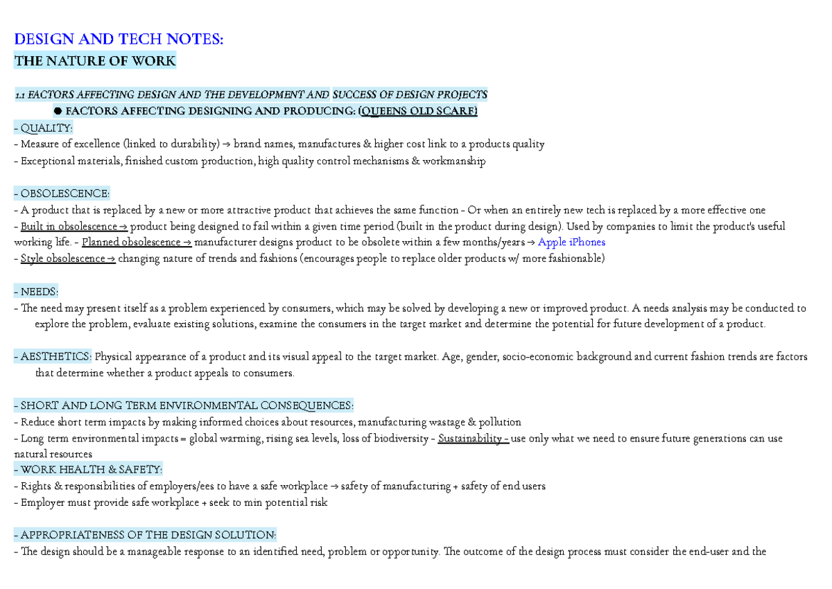 Design and Tech Notes: Factors Influencing Design Success (D&T 1.1 ...