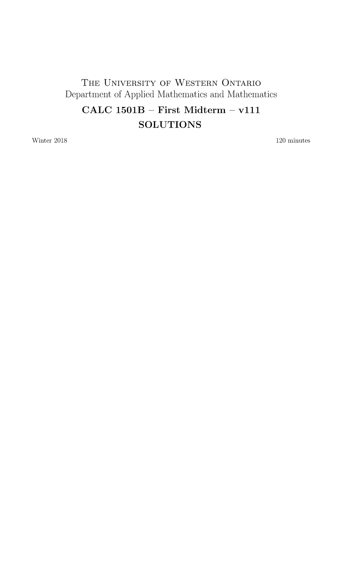 CALC1501 - Midterm 1 Solutions and Calculations - Winter 2018 - Studocu