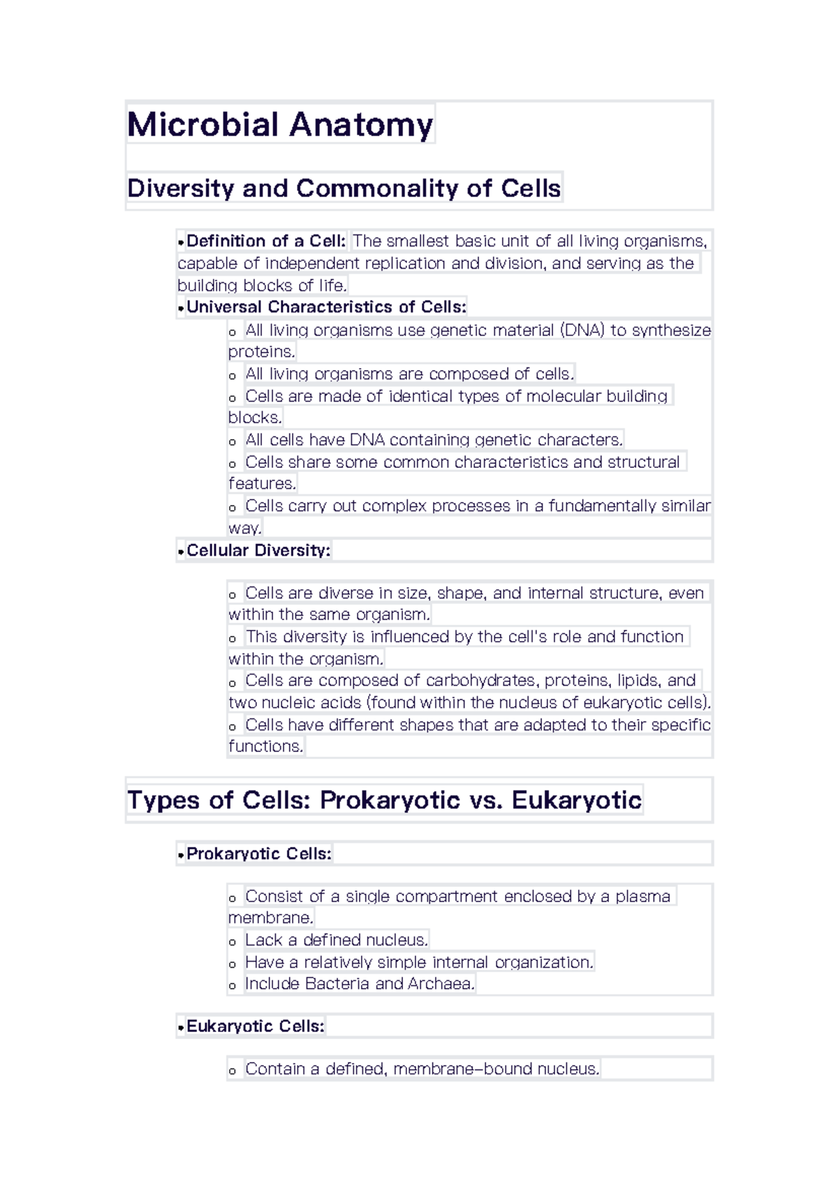 Microbial Anatomy Notes 2: Diversity and Structure of Cells - Studocu
