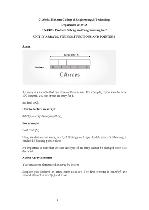 Problem Solving in C: Array Operations and Techniques - Studocu