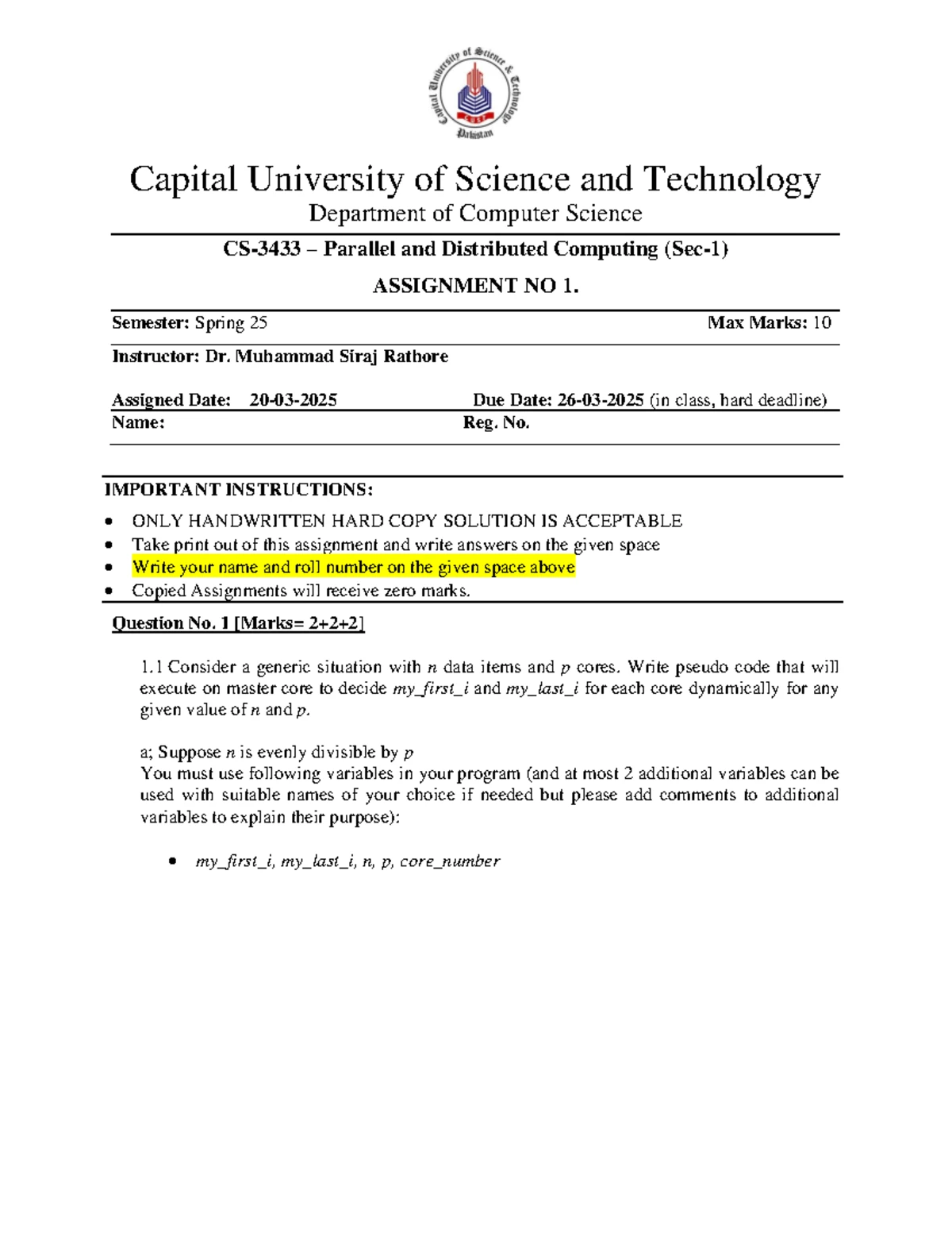 Parallel and Distributed Computing Assignment 3 - Spring 25 - Studocu