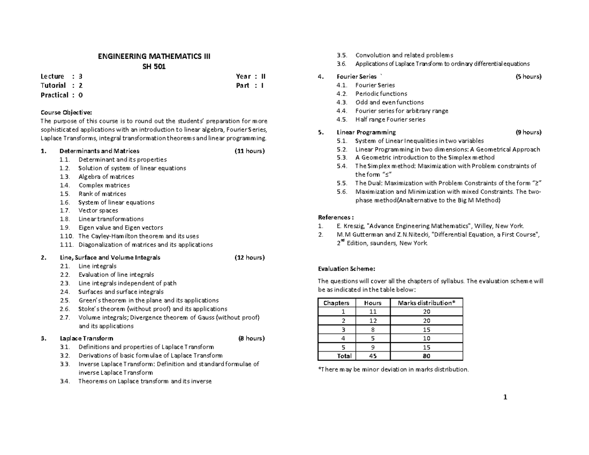 Math Notes for Engineering Mathematics III - SH 501 (2nd Year) - Studocu