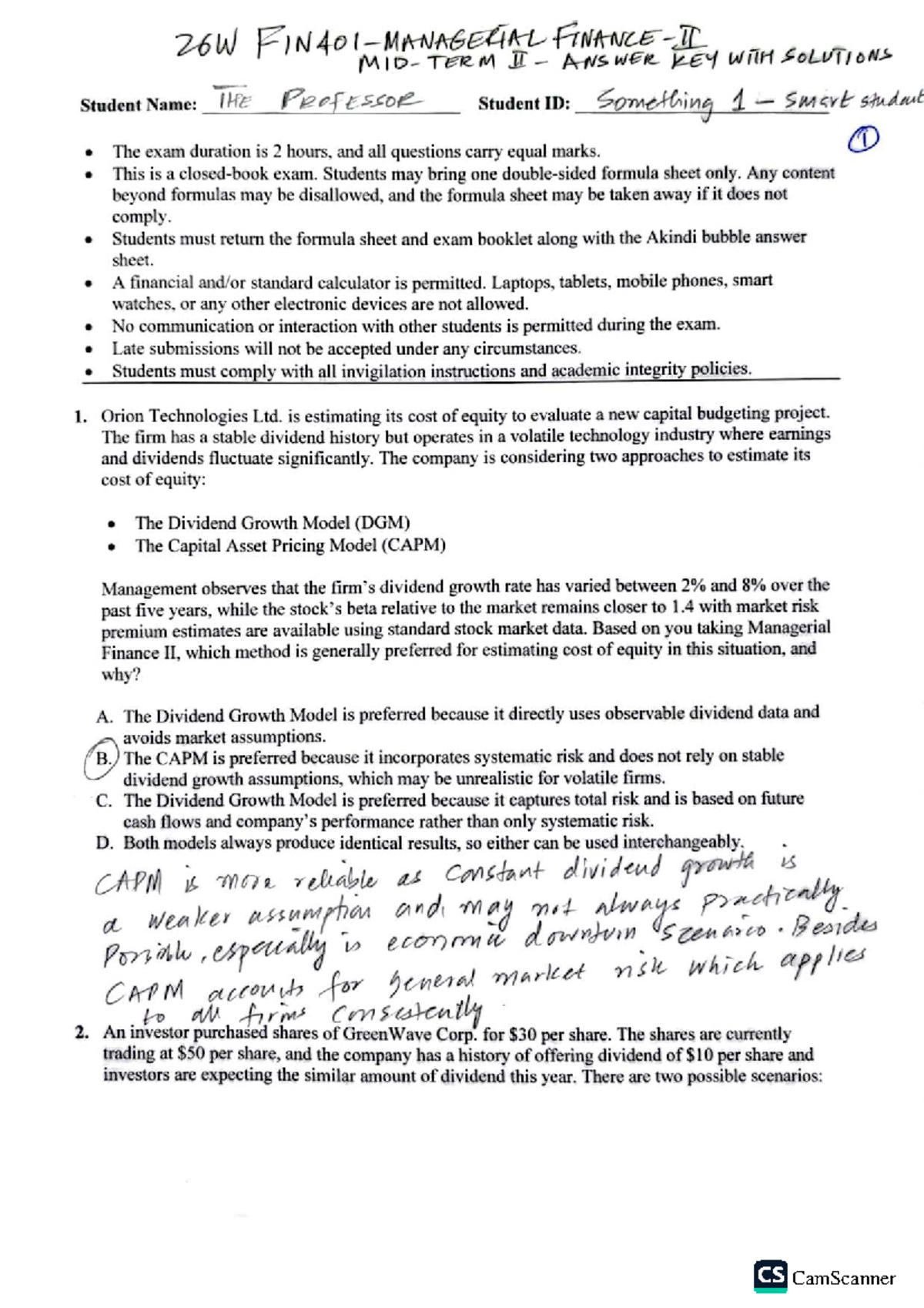 FIN401-711E - Midterm Exam II Solution Key - Studocu