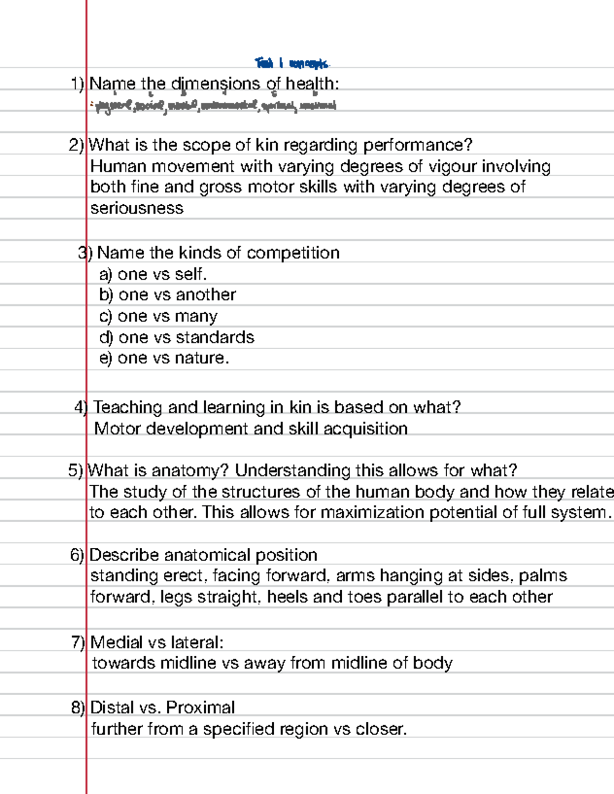 Kin 101 Final Exam Prep - Test I Review on Human Movement Concepts ...
