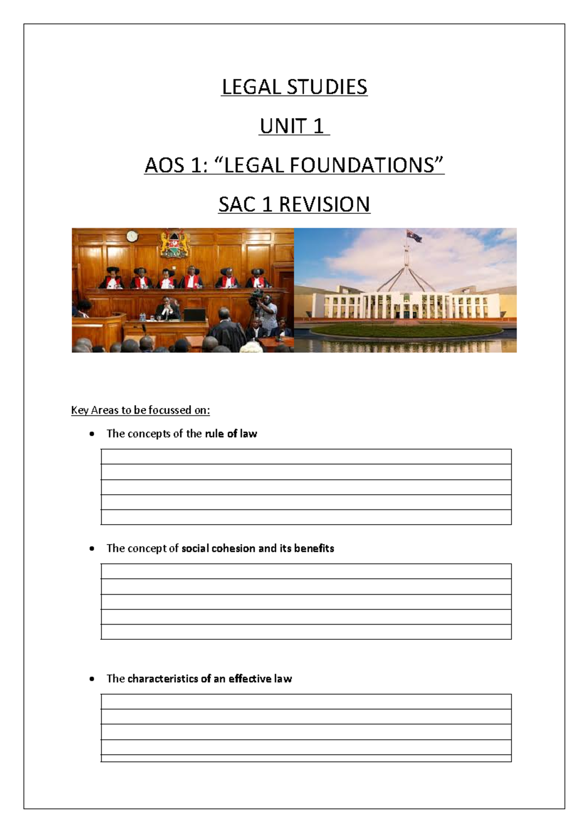 Legal Studies AOS 1 SAC 1 Revision: Key Concepts Overview - Studocu