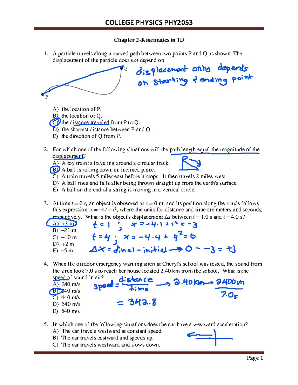 Ch2-Practice Problems - Chapter 2 - Kinematics in 1D A particle travels ...