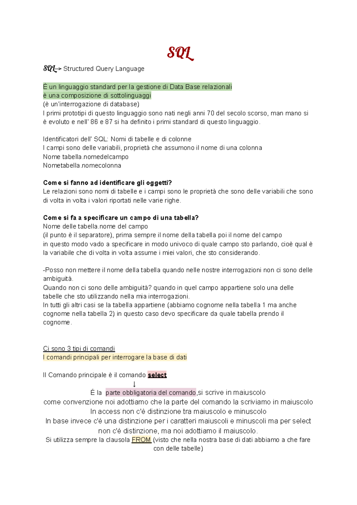 SQL Clauses and Commands: Select Statement Notes for DB Management ...