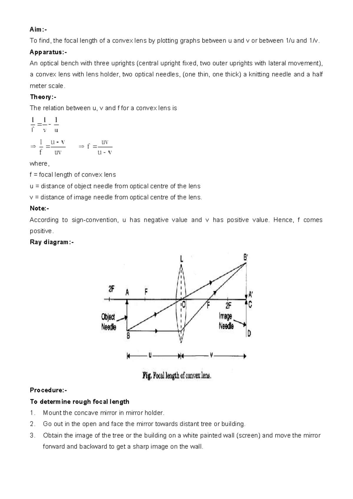 Physics Practical: Determining Focal Length of Convex Lens - Studocu