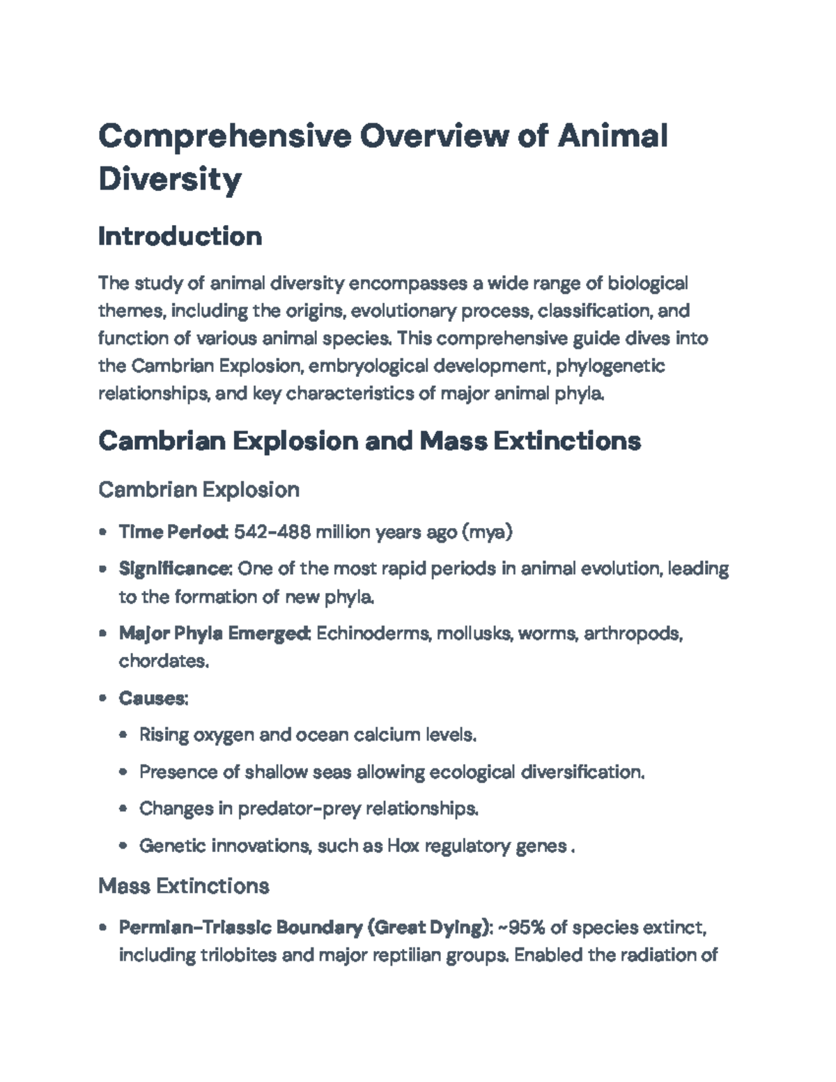Comprehensive Overview of Animal Diversity and Evolution ...