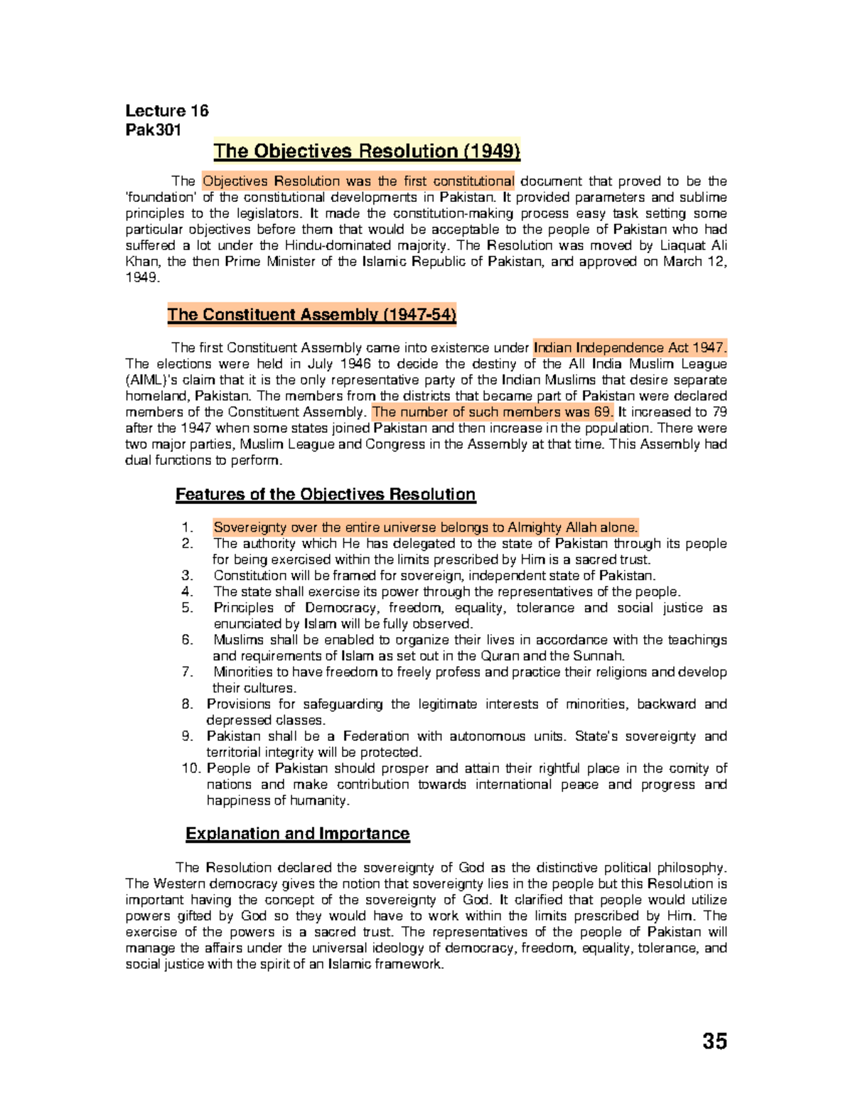 Lecture 16 Pak301 The Objectives Resolution: Foundations of Pakistan's ...