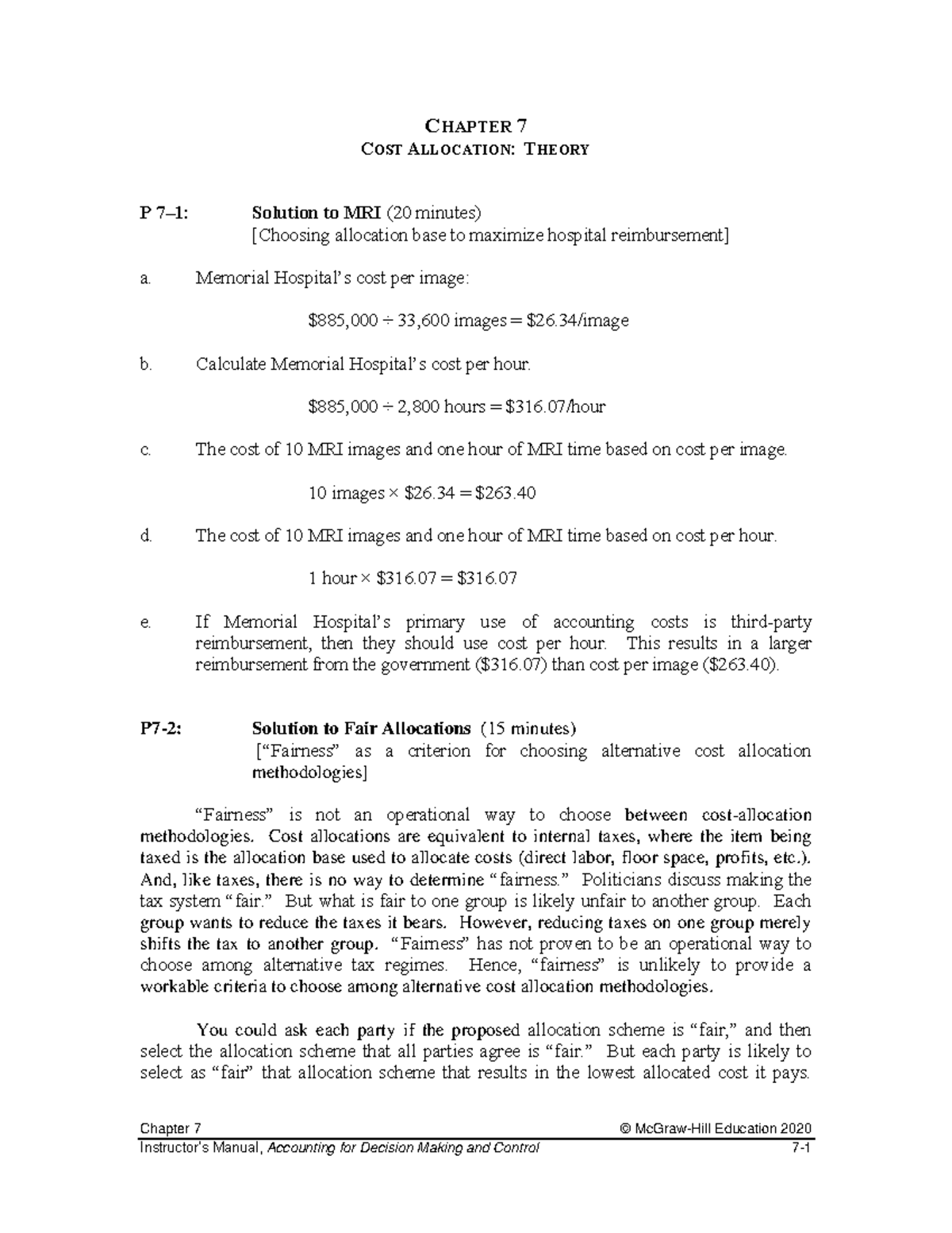Accounting for Decision Making and Control (10e) Chapter 7 Solutions ...