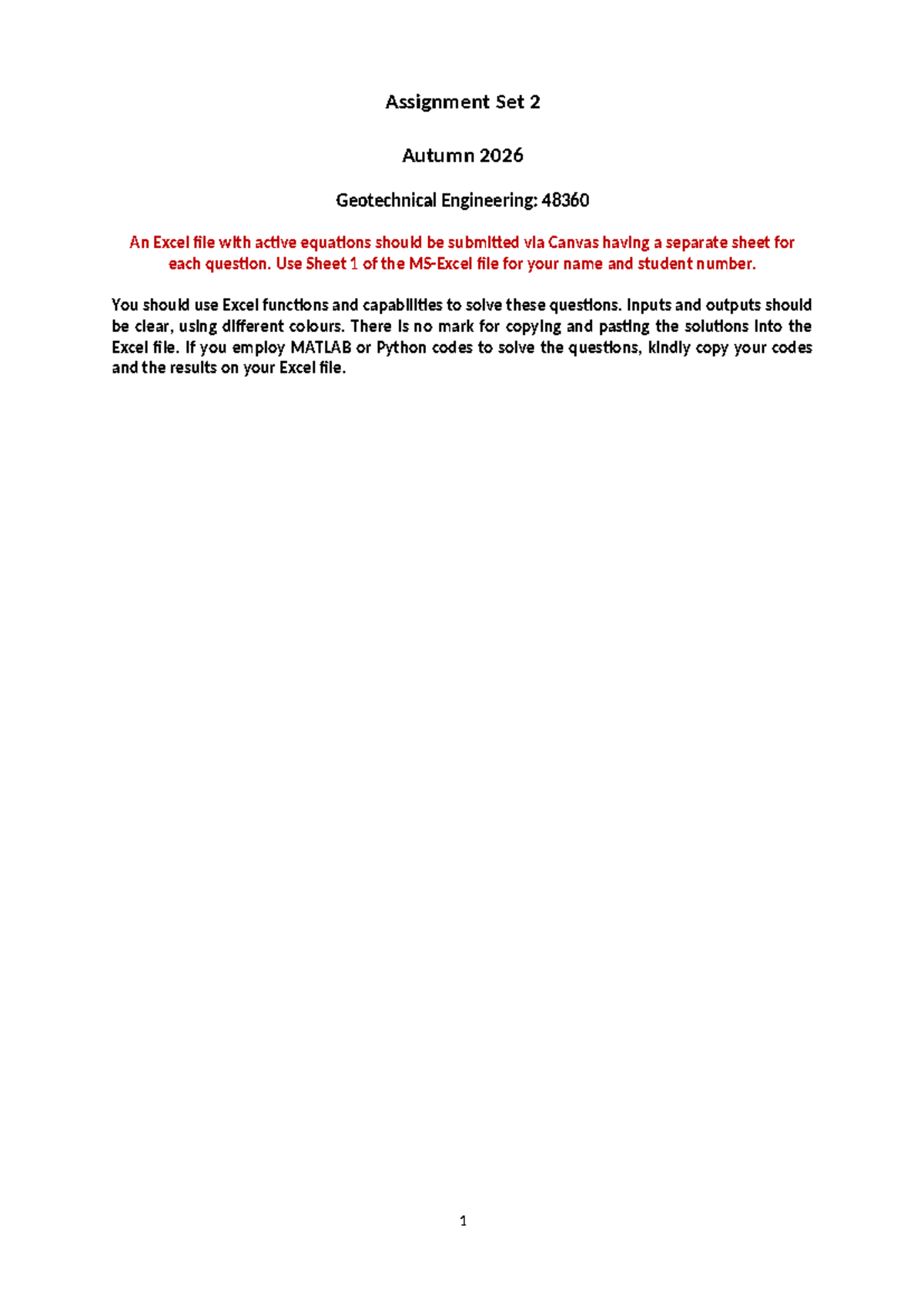 Assignment Set 2 - Geotechnical Engineering 48360 (Autumn 2026) - Studocu