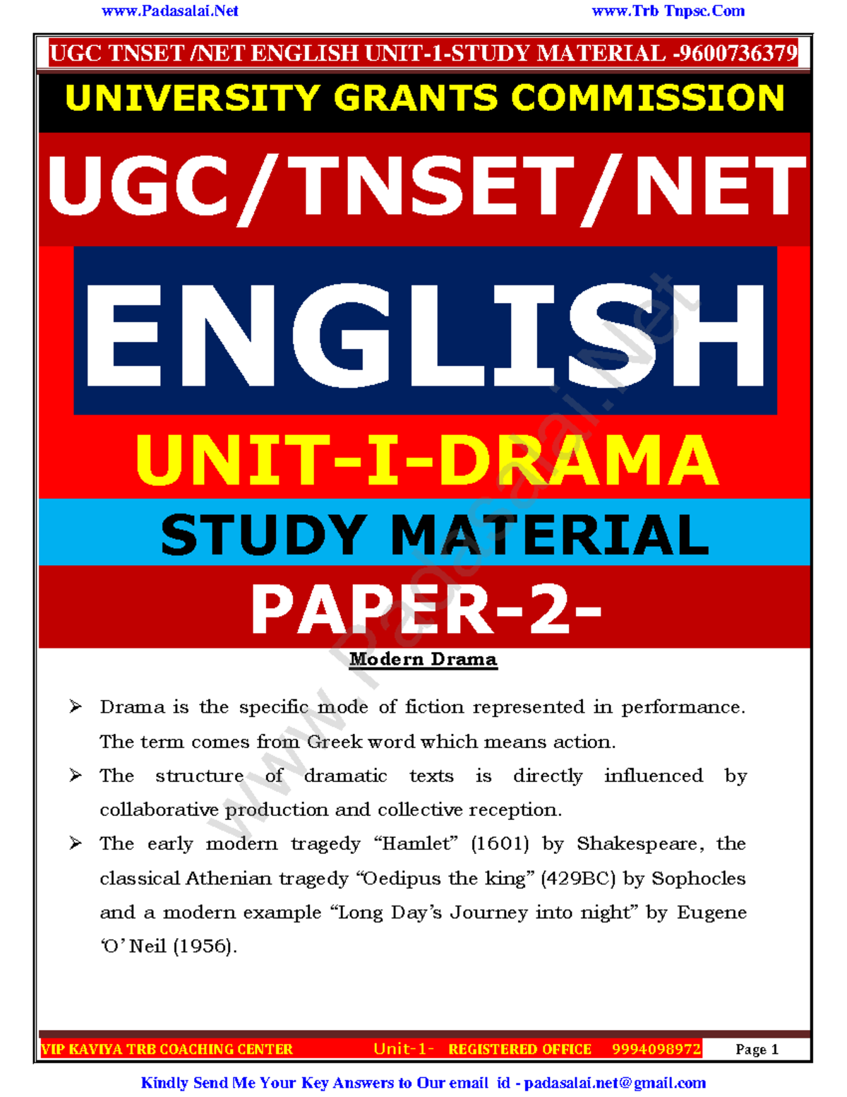 UGC TNSET/NET ENGLISH UNIT-1 STUDY MATERIAL: DRAMA OVERVIEW - UGC TNSET ...