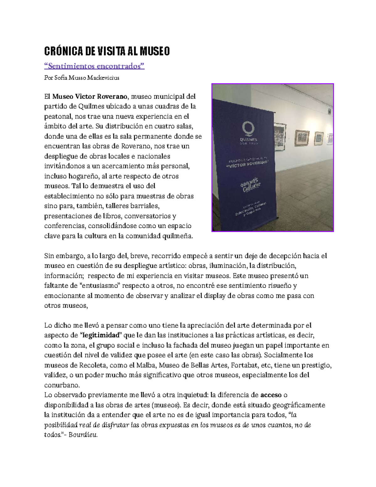 CRÓNICA DE VISITA AL MUSEO VICTOR ROVERANO - Sofia Musso - Studocu