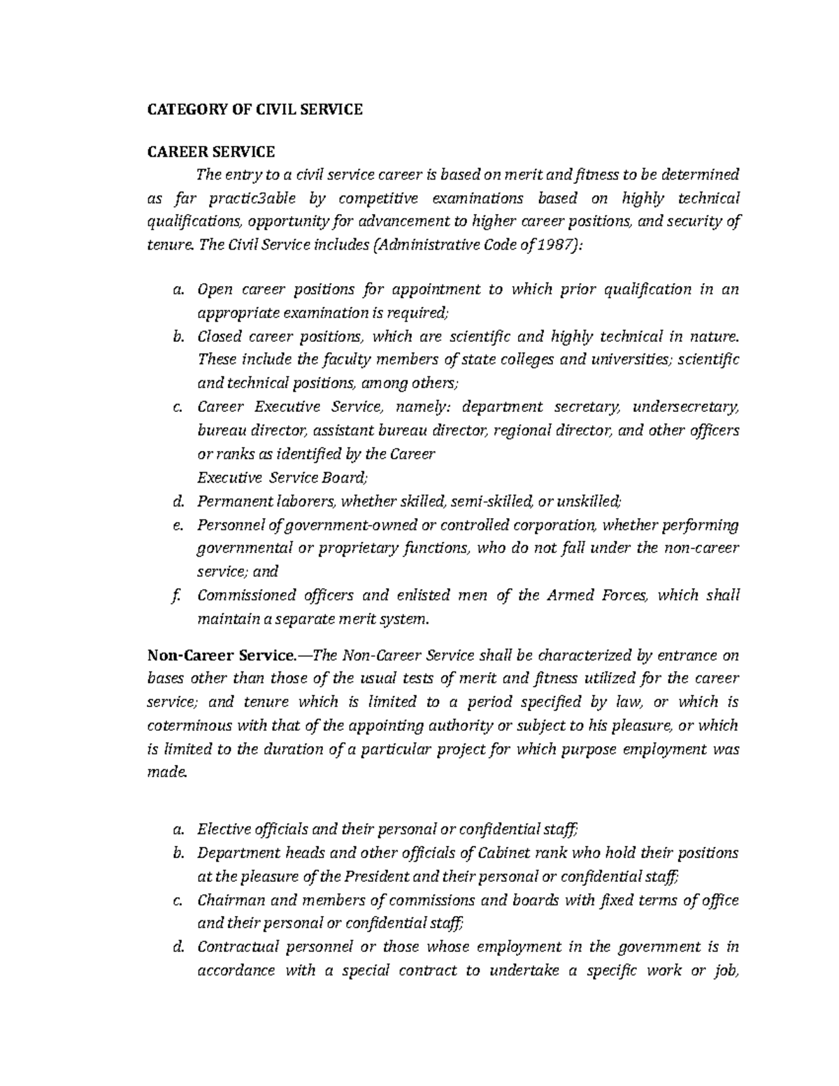 Civil Service Categories Overview and Definitions - Studocu
