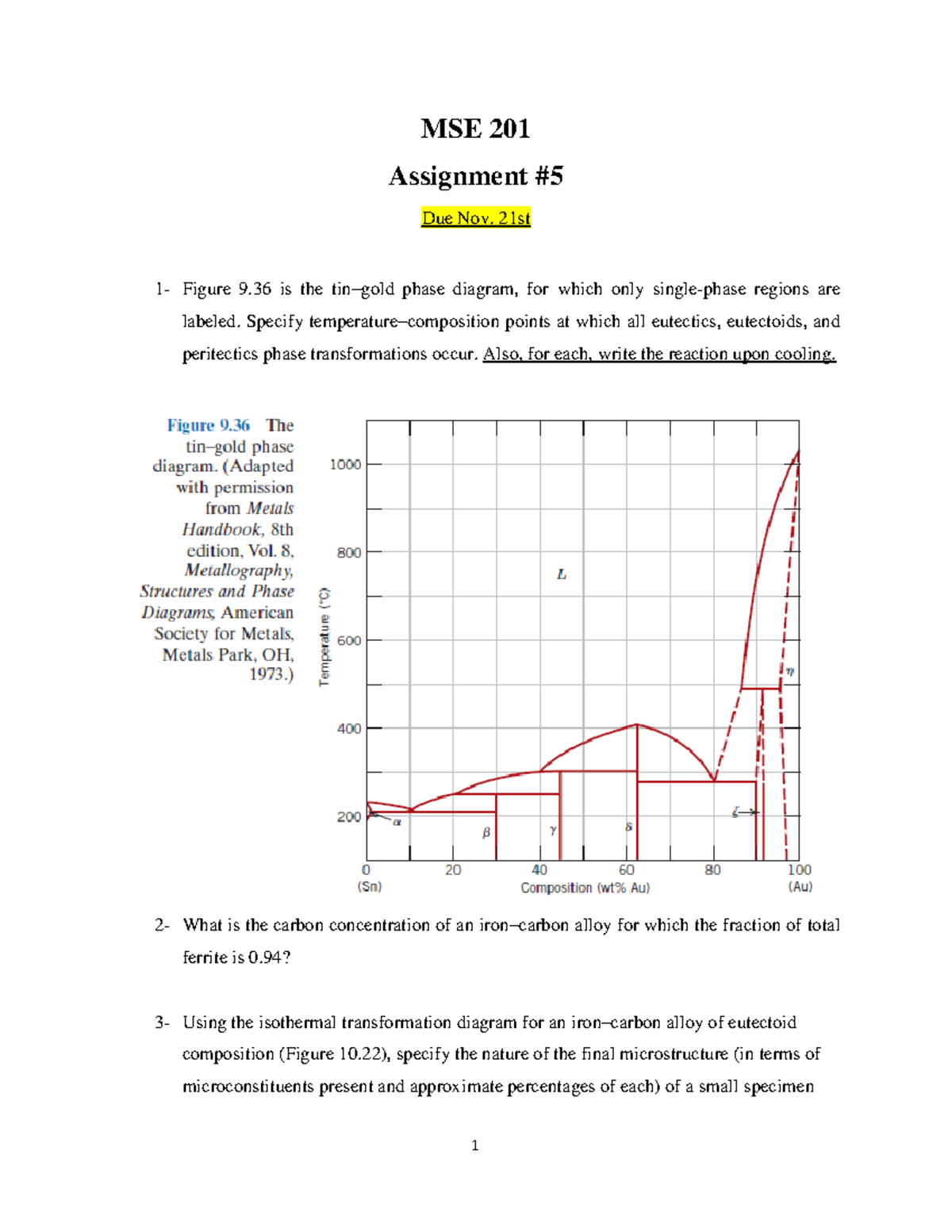 MSE 201 - Homework #5: Phase Diagrams & Iron-Carbon Alloys Analysis ...