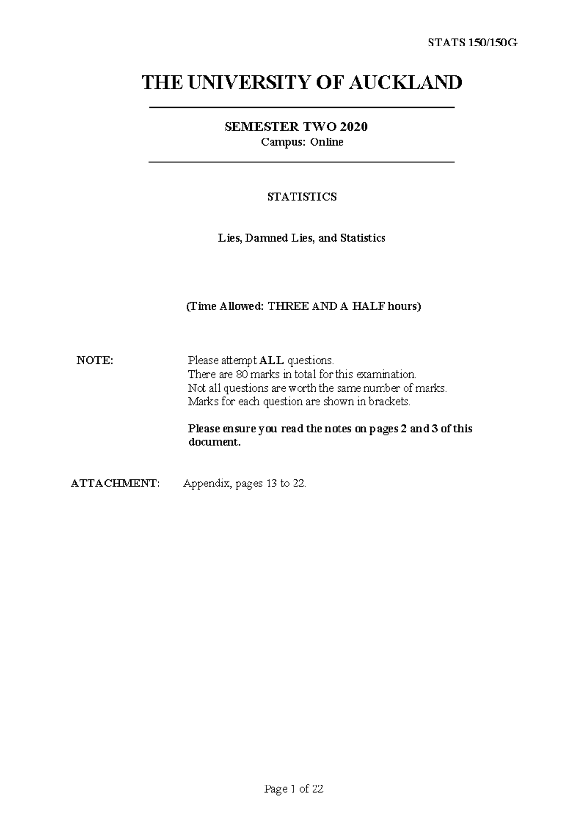 **STATS 150/150G Final Exam 2020: Statistical Concepts & Applications ...