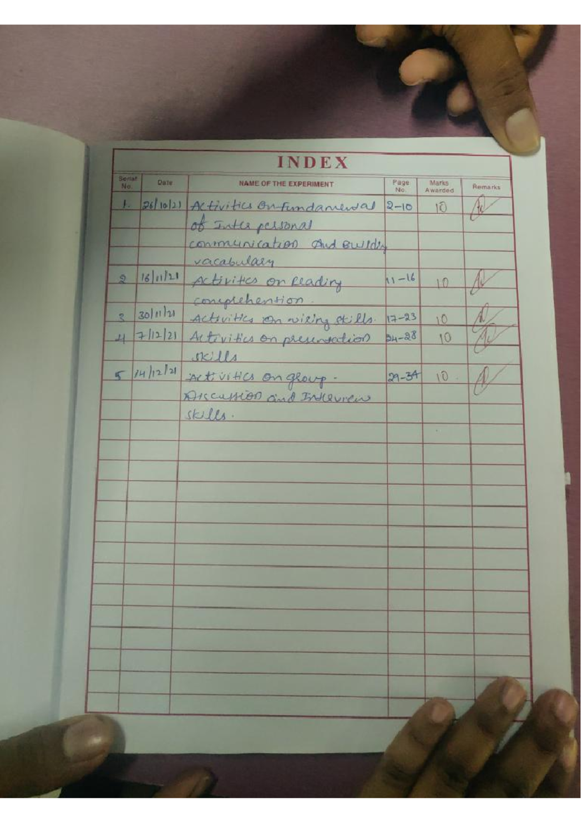 ACS lab record - useful - INDEX Serial Date NAME OF THE EXPERIMENT Page ...