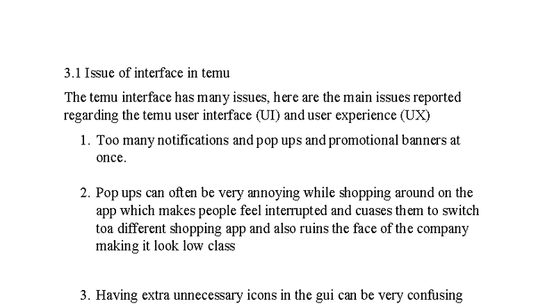 3.1 Temu UI/UX Issues: Notifications, Features & Trust Concerns - Studocu