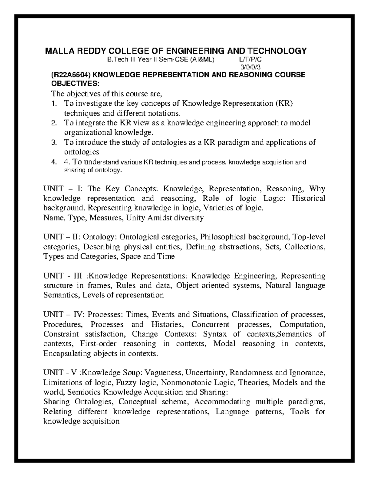 KRR (R22A6604) Notes on Knowledge Representation & Reasoning Techniques ...
