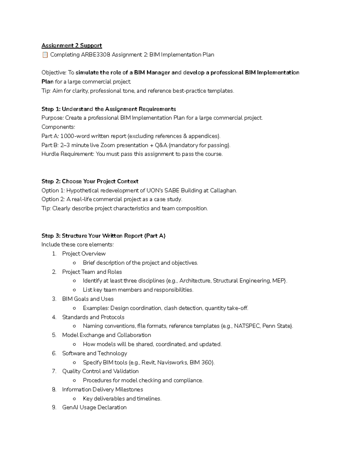ARBE3308 Assignment 2: BIM Implementation Plan Guide - Studocu
