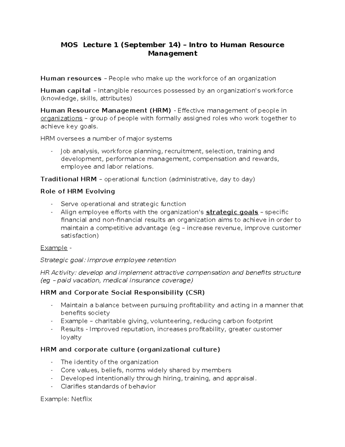 MOS 3385 Week 2 HRM Overview: Key Concepts and Insights - Studocu