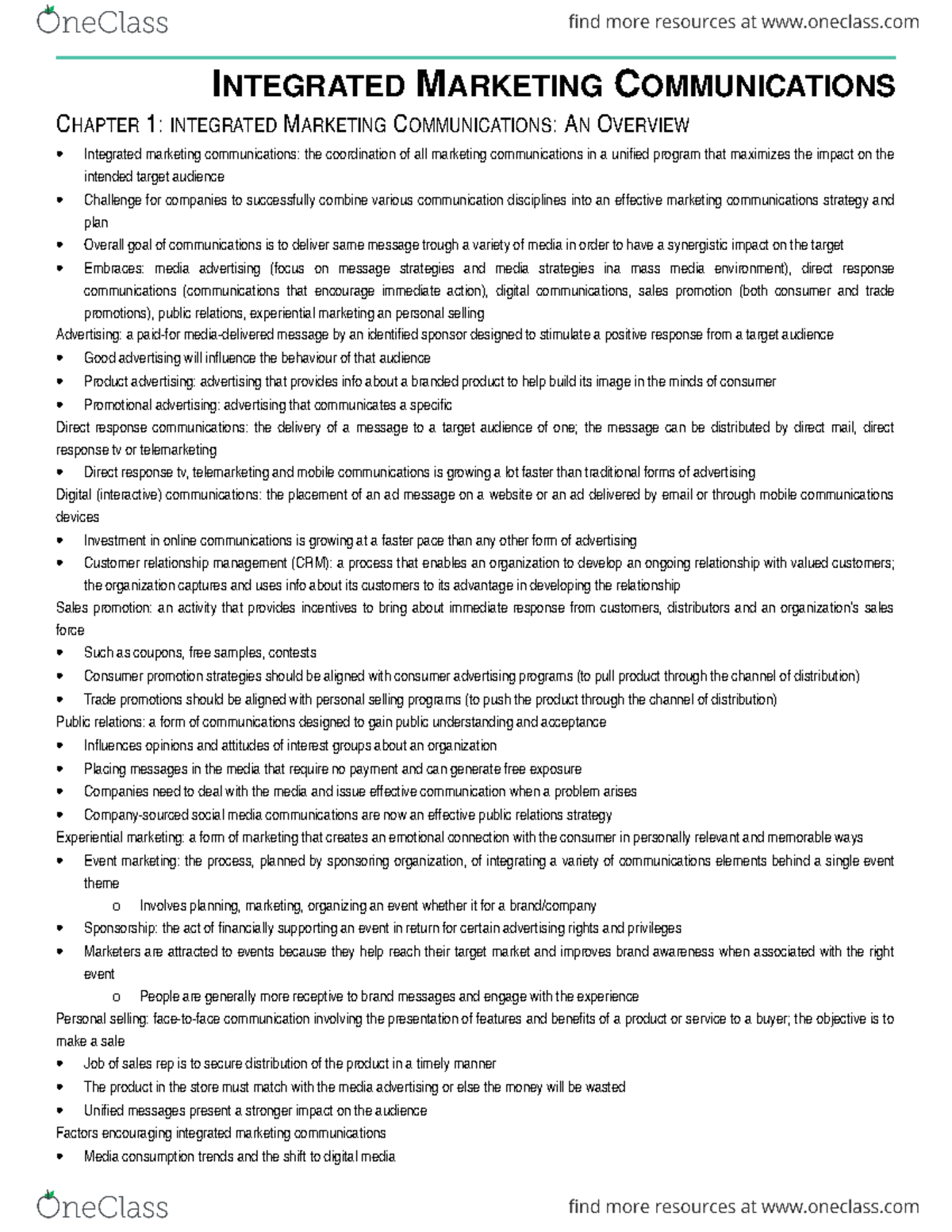 Integrated Marketing - INTEGRATED MARKETING COMMUNICATIONS CHAPTER 1 ...