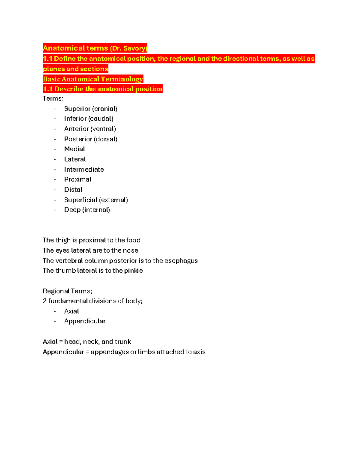 ANP 1106 Lecture Notes: Basic Anatomical Terminology & Integumentary ...