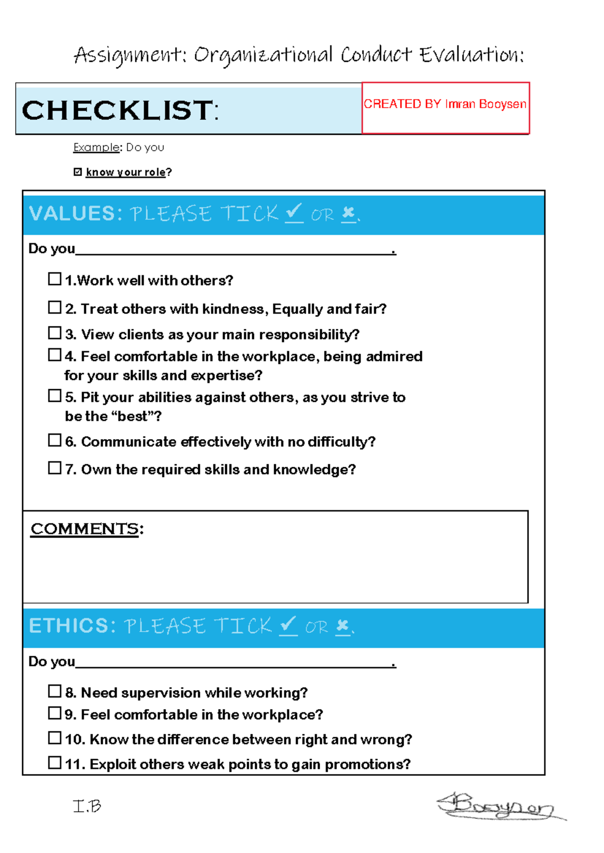 2023 Organizational Conduct Evaluation Checklist - Ethics & Values ...