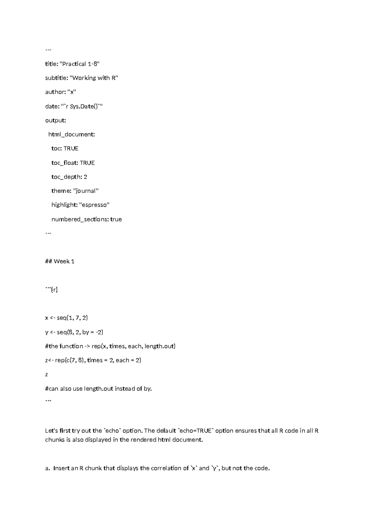 R Practical Notes: Weeks 1-6 (Intro to R) - Essential Concepts ...