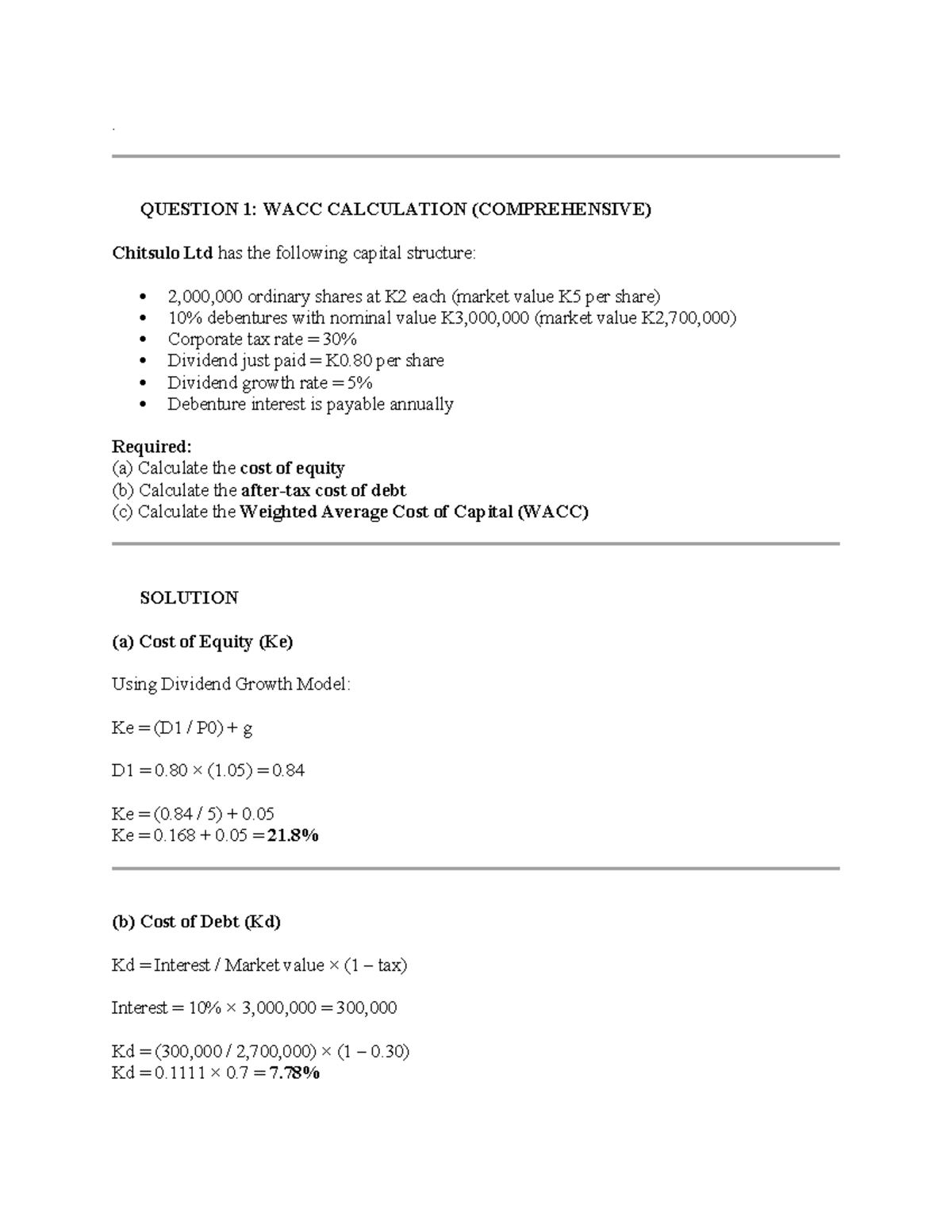 WACC Calculation & Financial Analysis (FIN 301) - Studocu