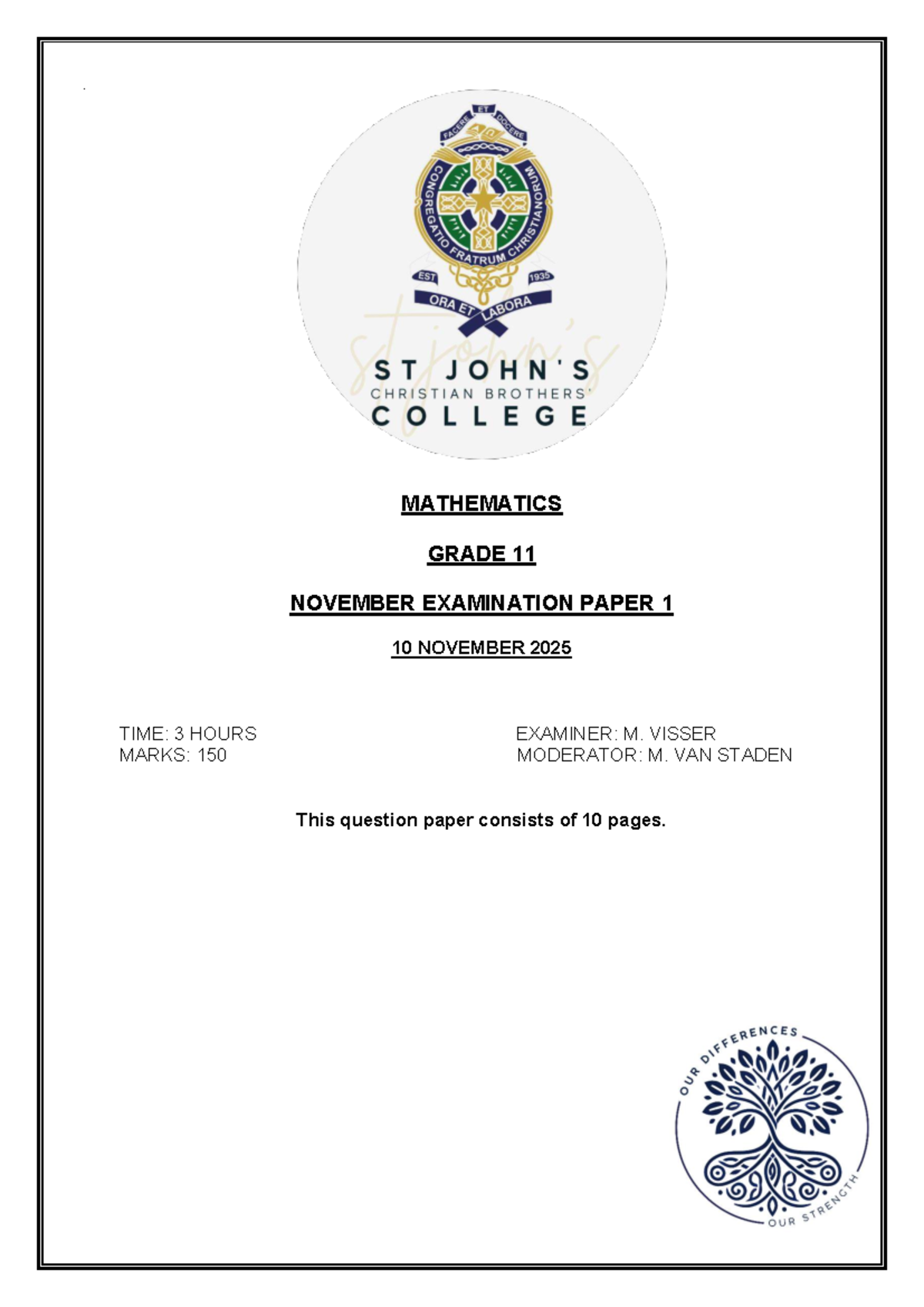 Grade 11 Mathematics November 2025 Exam Paper 1 - Studocu
