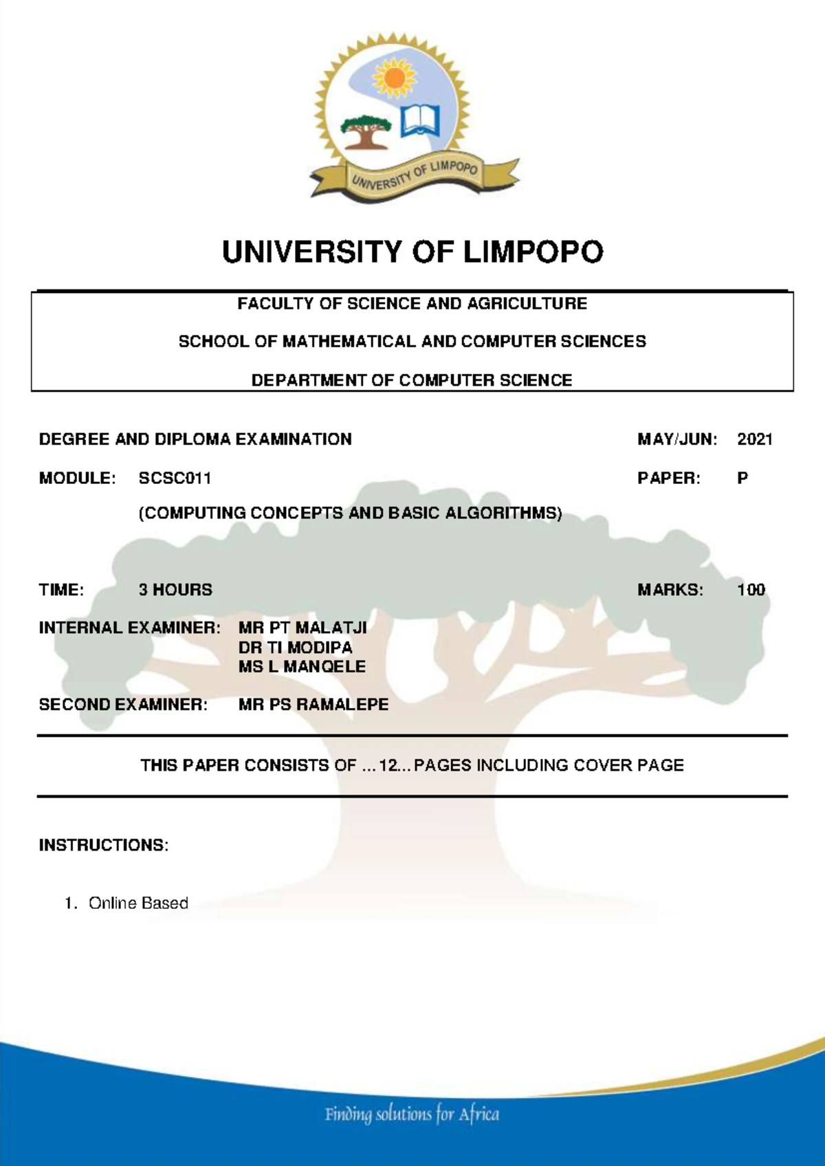 SCSC011 Final Exam - Computing Concepts & Basic Algorithms 2022 - Studocu