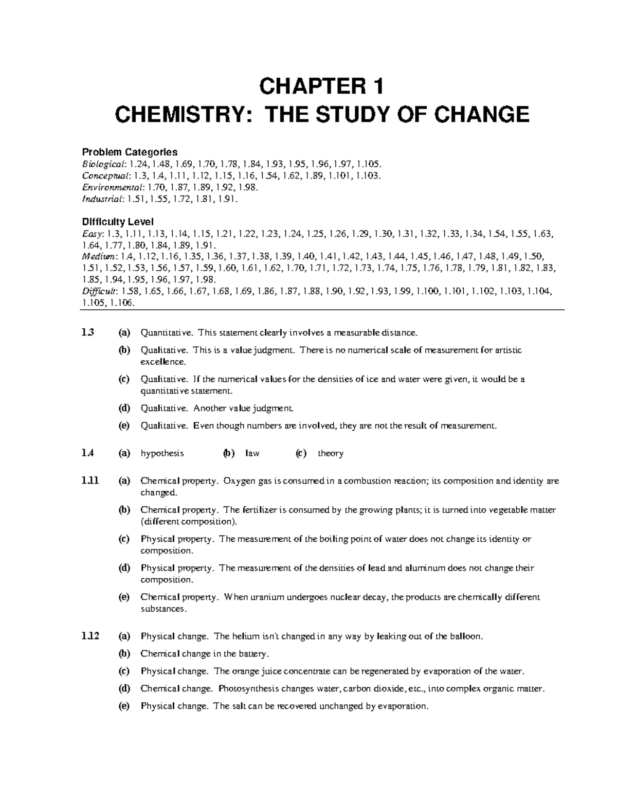 CHEM 101 CHAPTER 1: Problem Categories & Solutions in Chemistry - Studocu