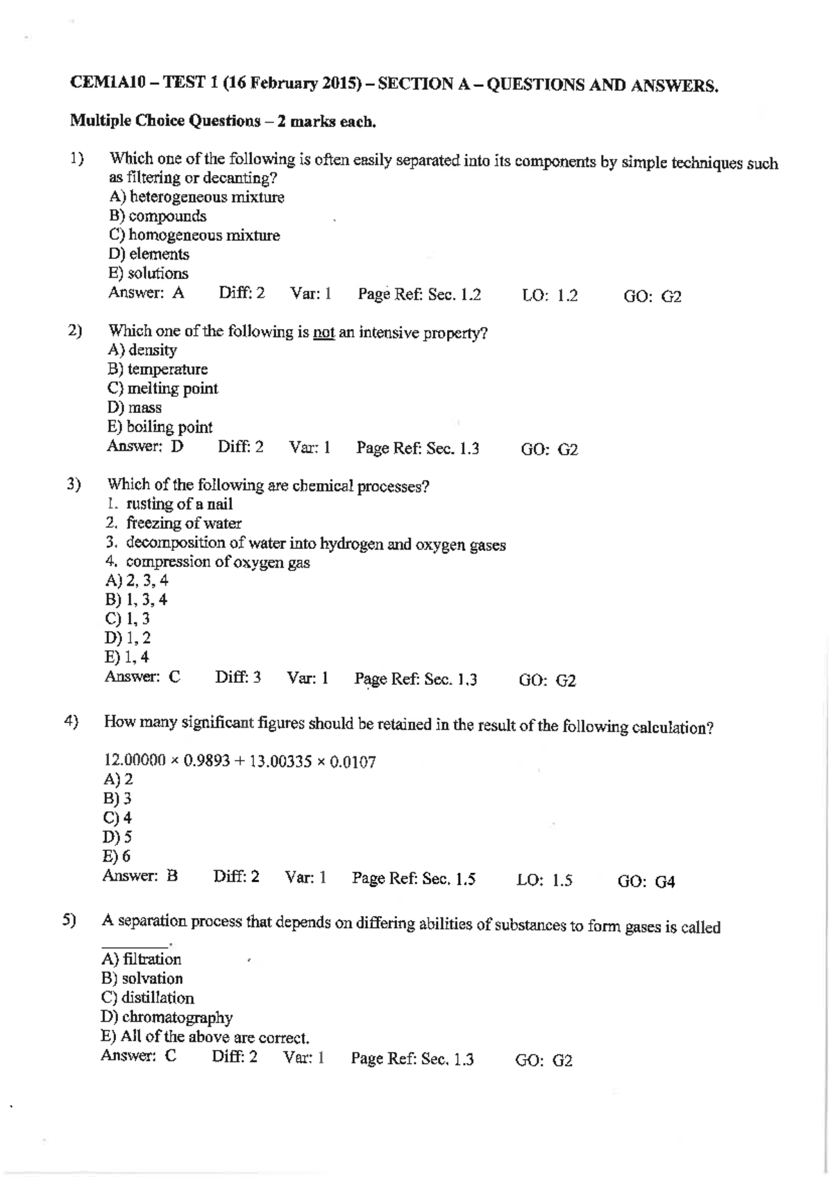 CEM1A10 - Test 1 2015 Questions Memo Section A - CEM1A01 - Studocu