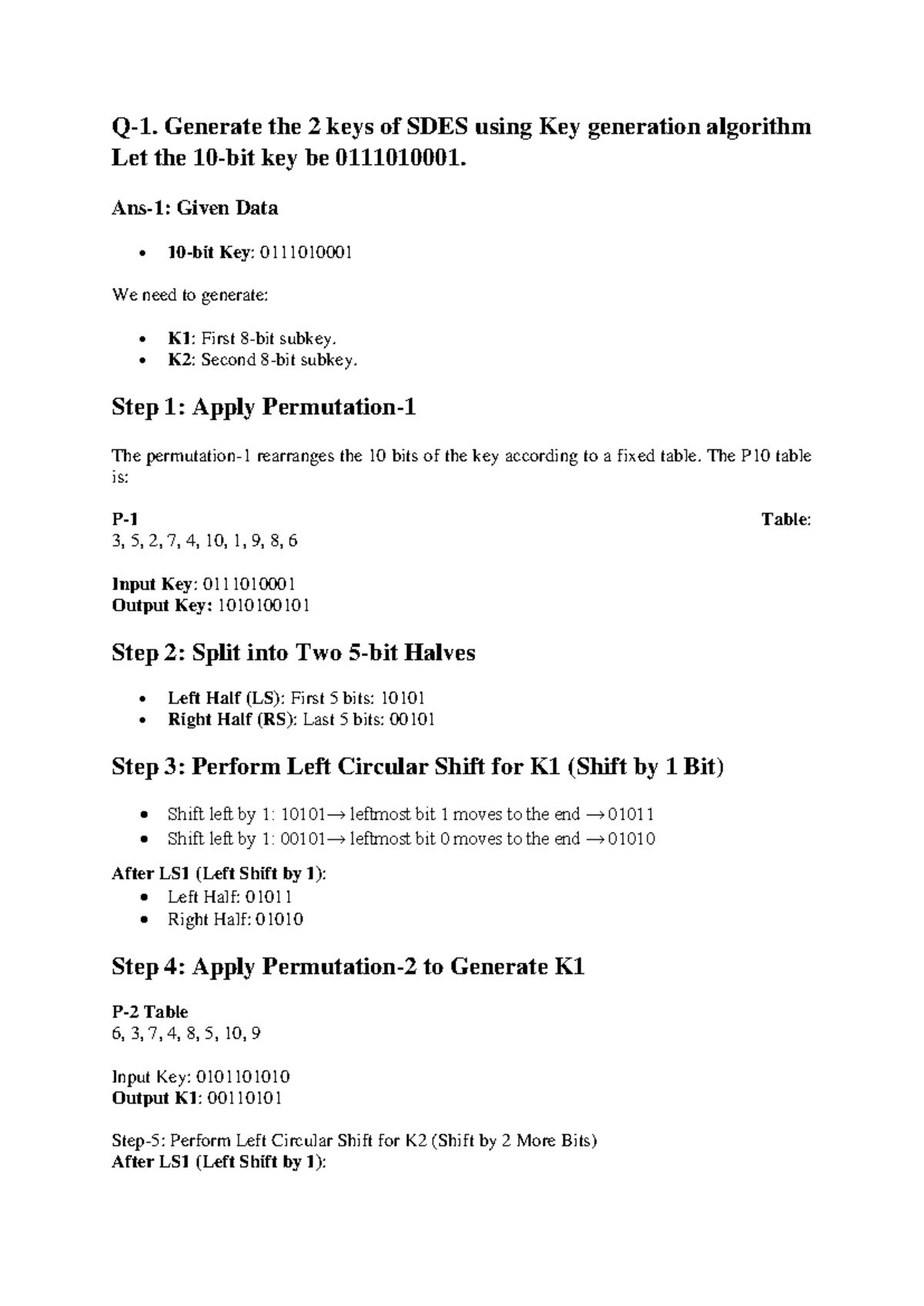 Key generation and encryption process of SDES (CS101) - Studocu