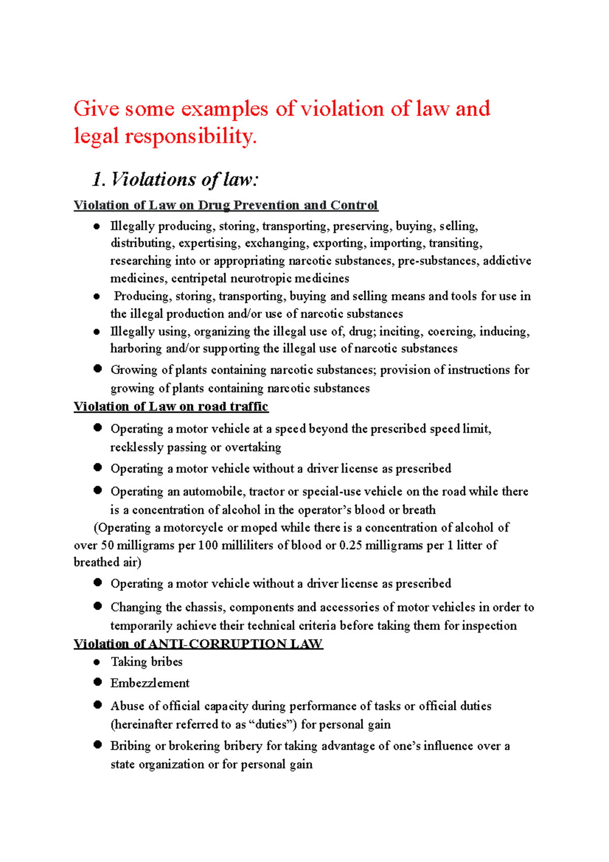 Business Law Practice 1: Violations of Law & Legal Responsibilities ...