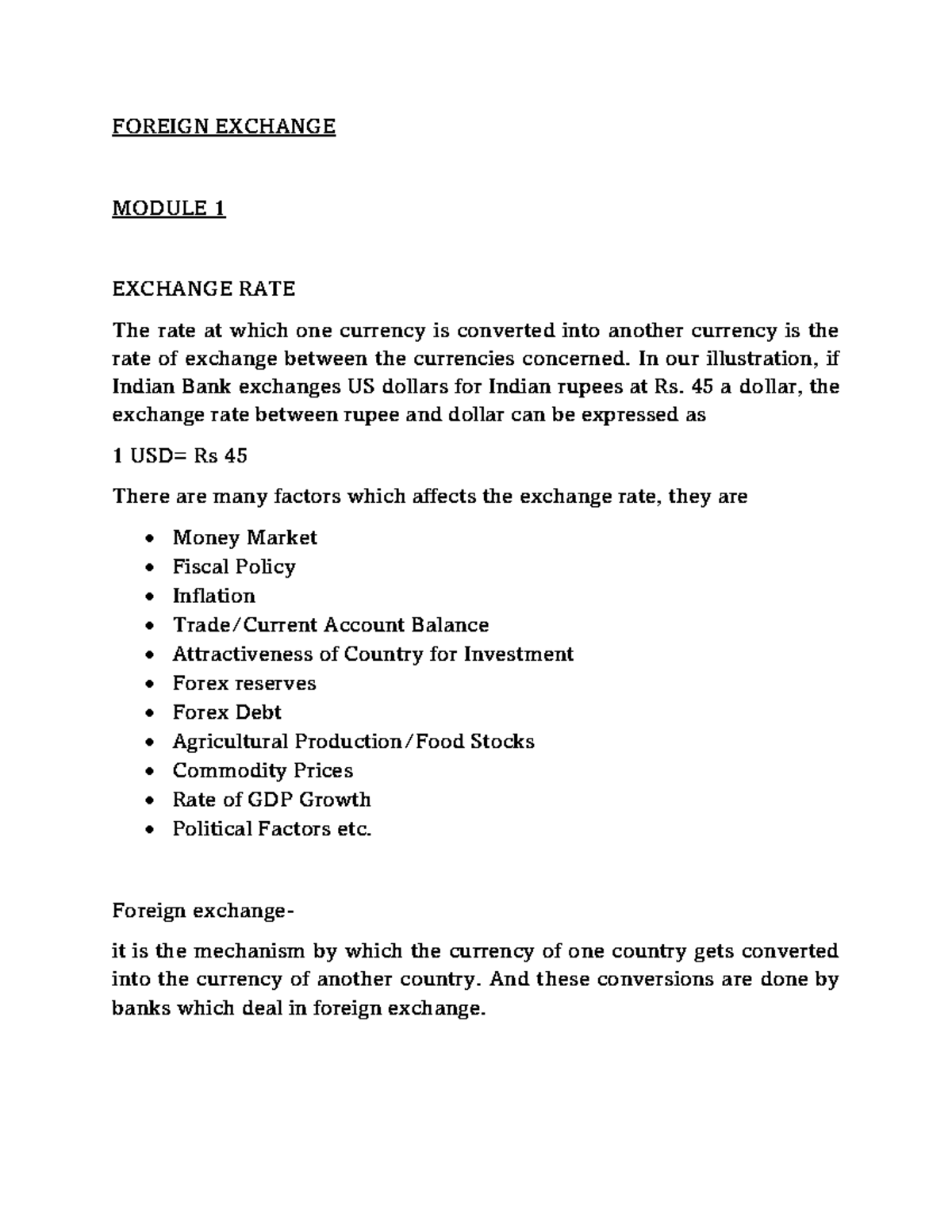 Forex 6th QA - Foreign Exchange Concepts: Short Notes 2022-2023 - Studocu