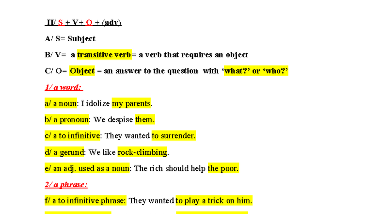 II/ S + V + O + (adv) - Understanding Sentence Structure and Examples ...