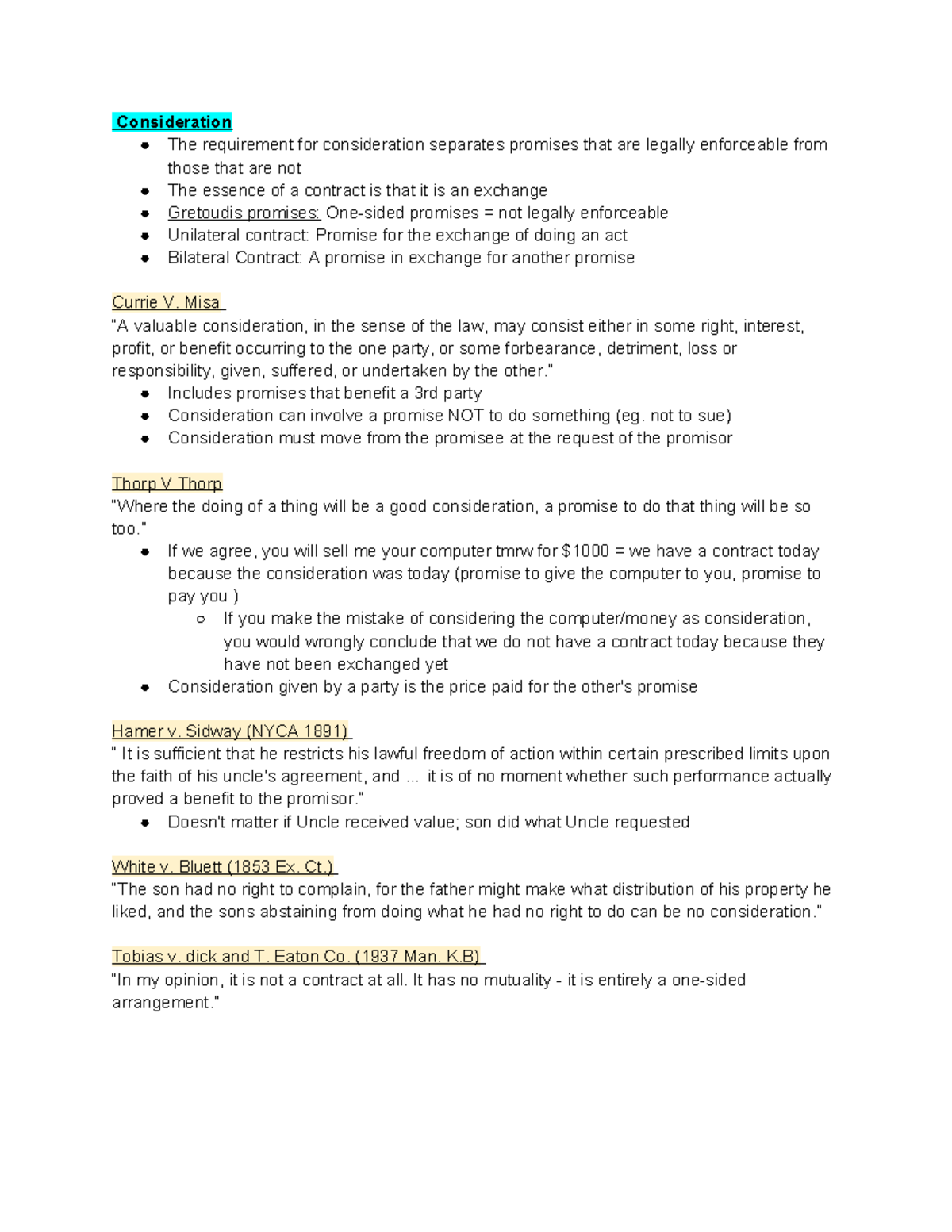 Contract Law: Consideration and Promissory Estoppel (LAW 101) - Studocu