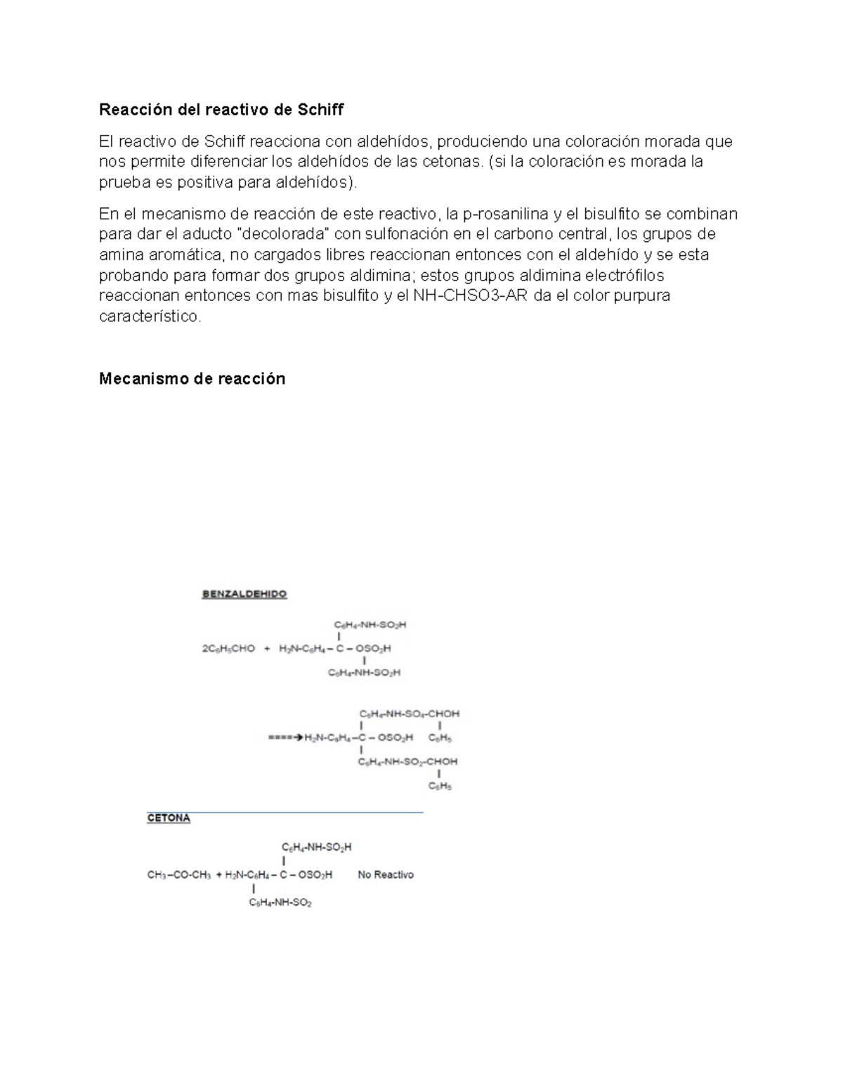Reacción del reactivo de Schiff Diferenciación de Aldehídos y Cetonas — free download