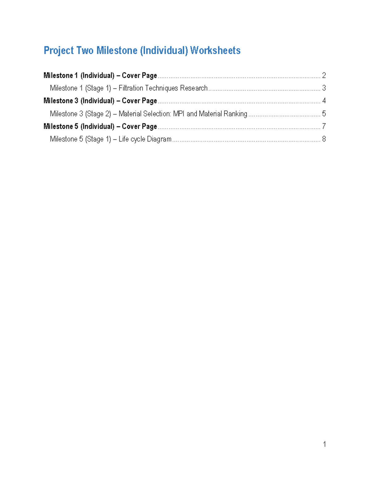 Project Two Milestone Worksheets: Filtration & Material Selection - Studocu